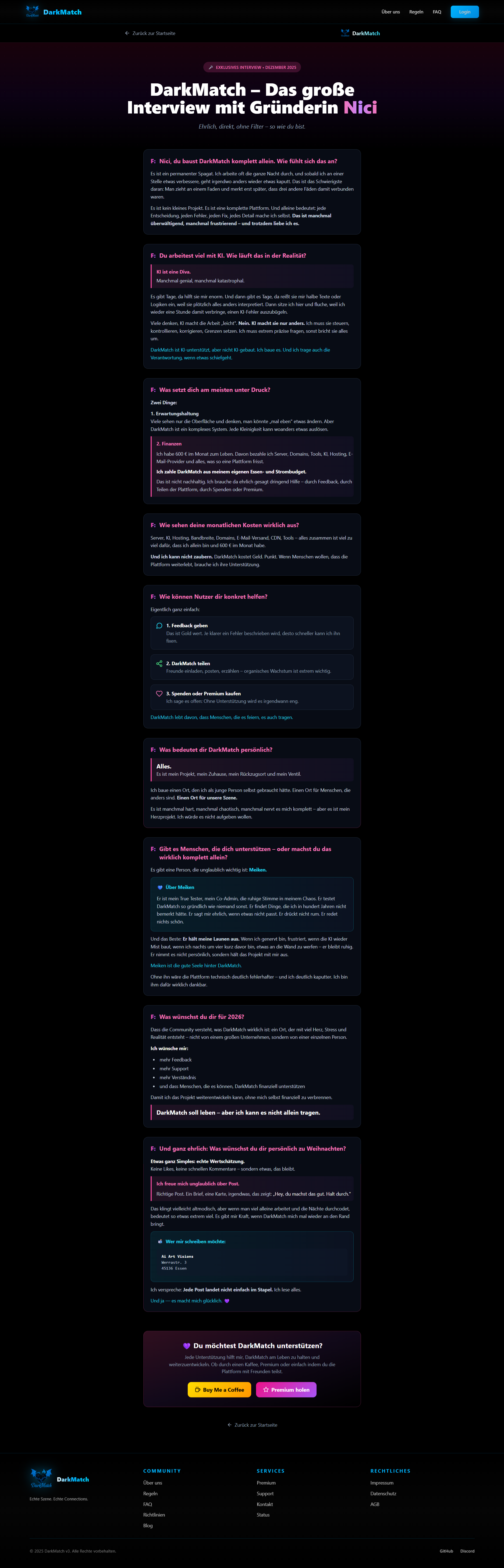 DarkMatch Interview Feature - Matching-System für bessere Kompatibilität